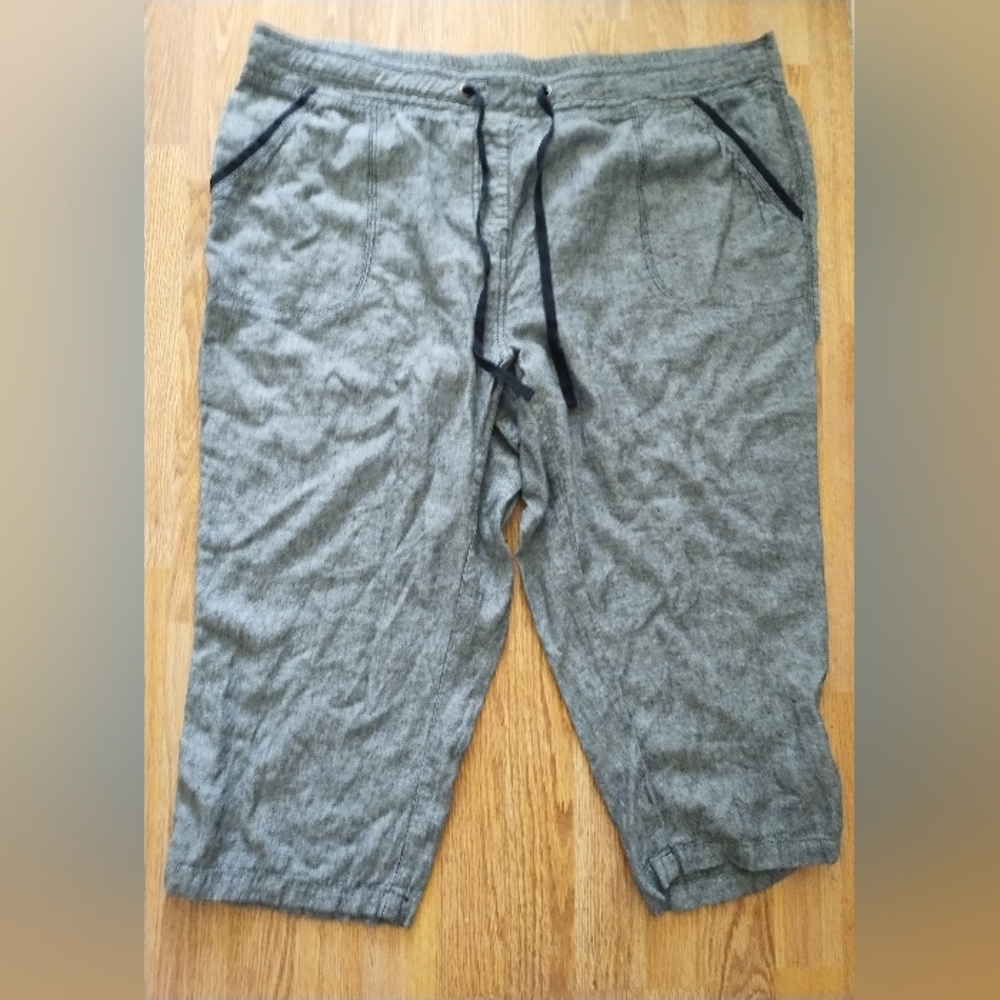 Liz Claiborne Linen Pants Size 22W. Grey Tones Drawstring Elastic Waist